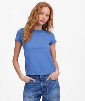 Madewell Essential Tee Womens S Delphinium Blue Slim Fit Lightweight Cotton Knit